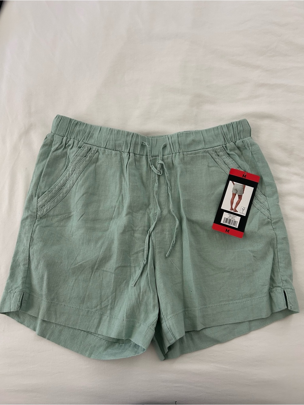 Briggs New York Mint Green Drawstring Linen-Blend Shorts